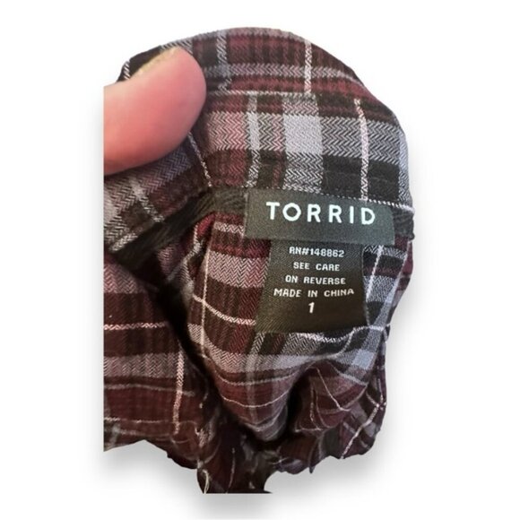Women’s torrid 1 Purple Plaid Lace Inset Camp Button Down Shirt 14 16 1X 1XL - Picture 12 of 15